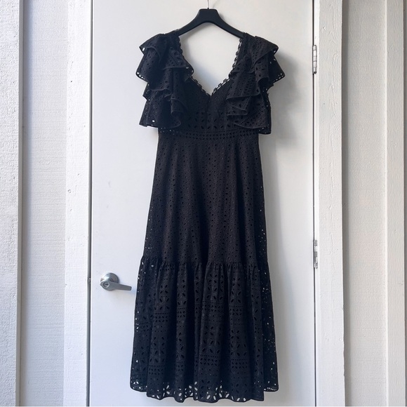 Charo Ruiz Ibiza Linda Ruffled Broderie Anglaise Midi Dress - Size L - Black - Picture 4 of 15